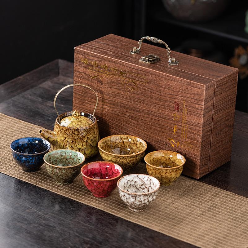 

Beam pot Kung Fu tea set, a pot of six cups, a large-capacity brewing teapot, a kiln change, a tea bowl, a gift box, and a gift.