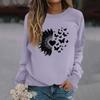 Damenmode Lässig Langarm Einfarbig Bedruckt Rundhals Oberteil Sweatshirt