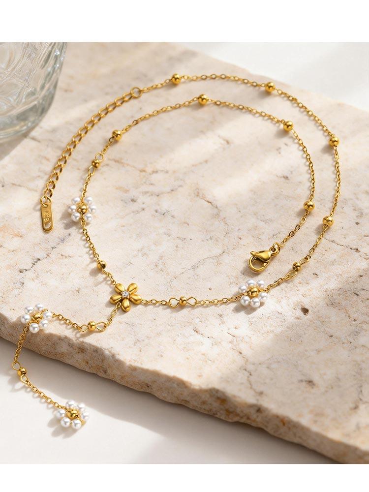 Chic Flower Y Shape Necklace for Women Stainless Steel Link Chain Y-shaped Necklaces Flower Accessories Gift