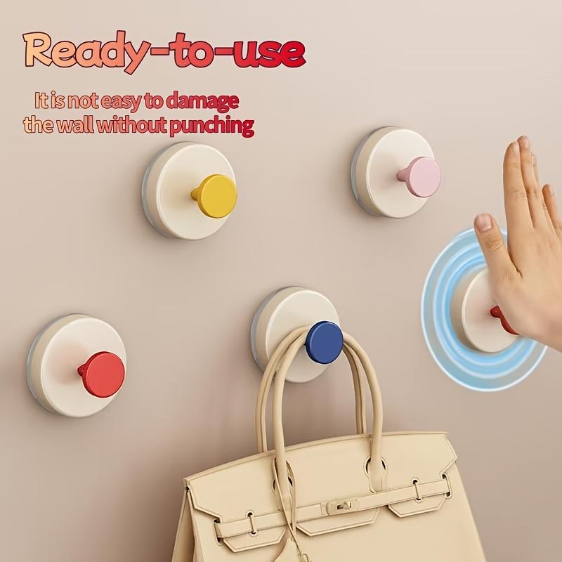 4pcs Dopamine Vacuum Cup Hooks - No Drill Wall Hooks with Strong Hold, Foldable Space-Saving Design,for Bathroom, Kitchen,Office