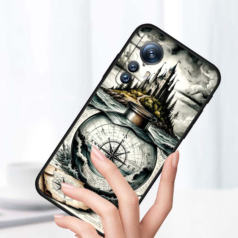 Vintage compass illustration Phone Case For Xiaomi Mi 15 14 13 13T 12 12T 12S 11 11i 11T Pro Ultra Lite 5G Black Soft