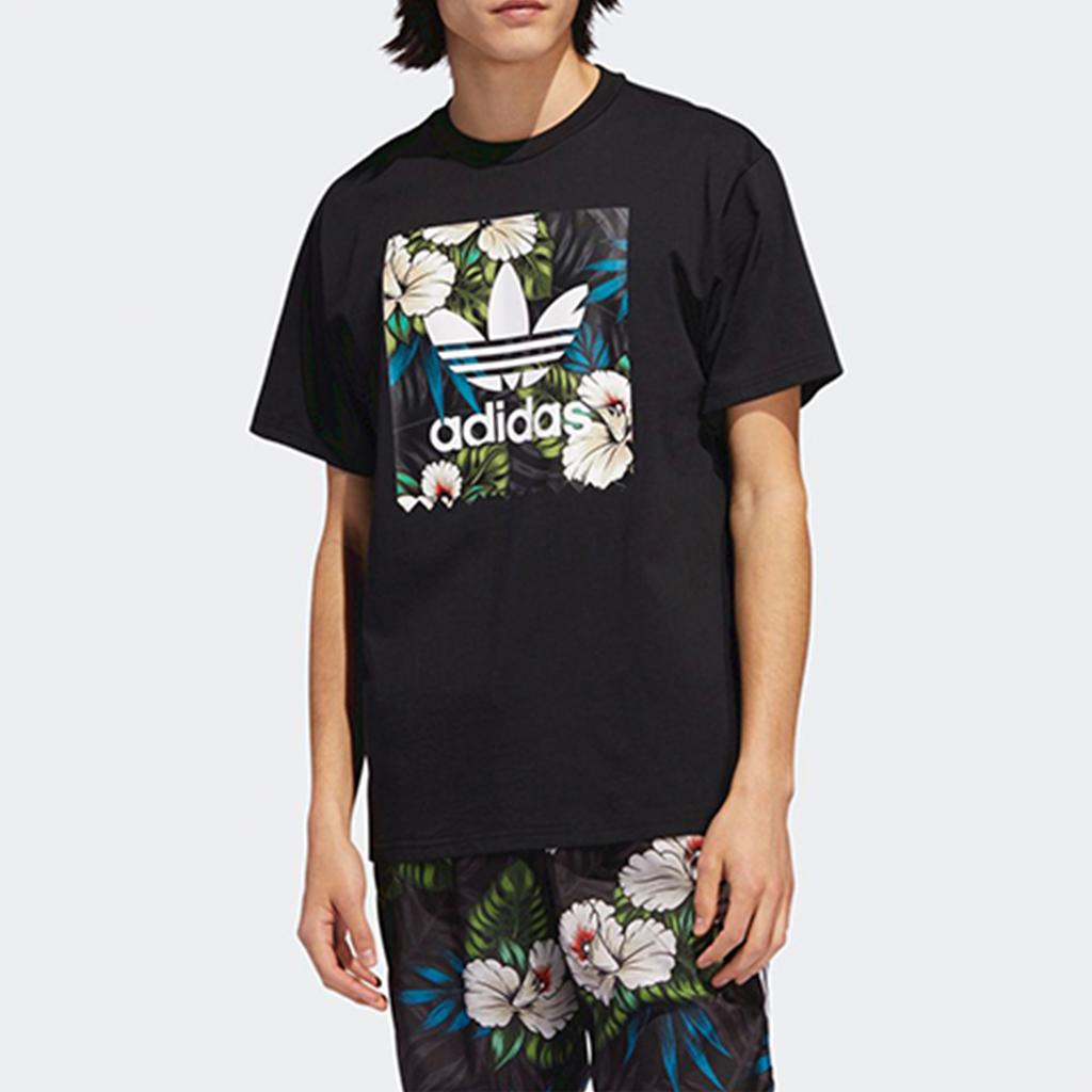 adidas Originals Trefoil Floral Print Short Sleeve T-Shirt Men Tops Black EC7360