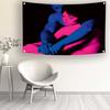 VIKAMA Neon Embrace Couple Tapestry Cyberpunk Color Block Print Trendy Bedroom  Rental Home Background Decor Tapestry