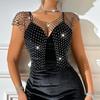 Ladies' Fishing Net Shiny Diamond Slit Sexy Exposed Navel Vest