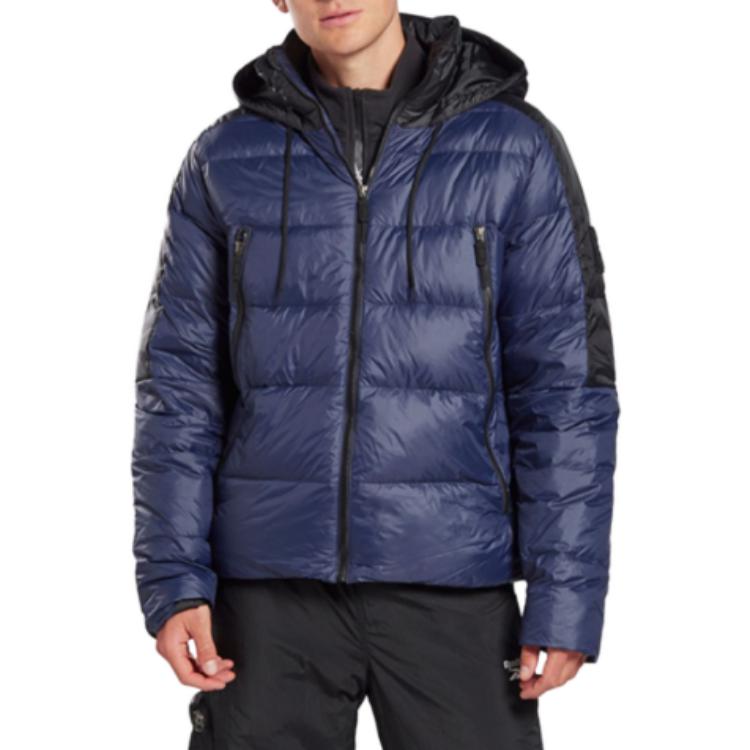 Reebok Barevně blokovaná mikina s kapucí Pohodlná Teplá Sportovní Ležérní Pánská Bunda Modrá FU1689