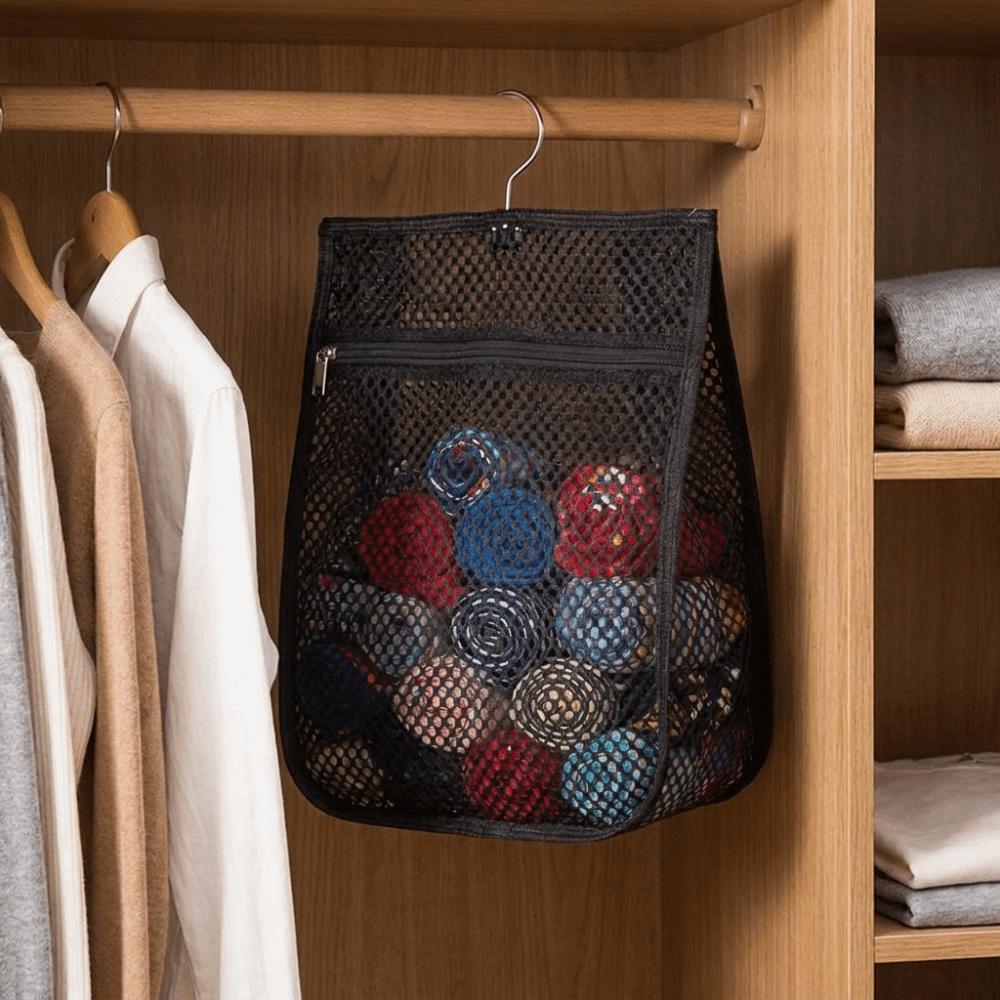 Large Capacity Mesh Clothespin Bag Zipper Closure Clothespin Hanging Bag for Home