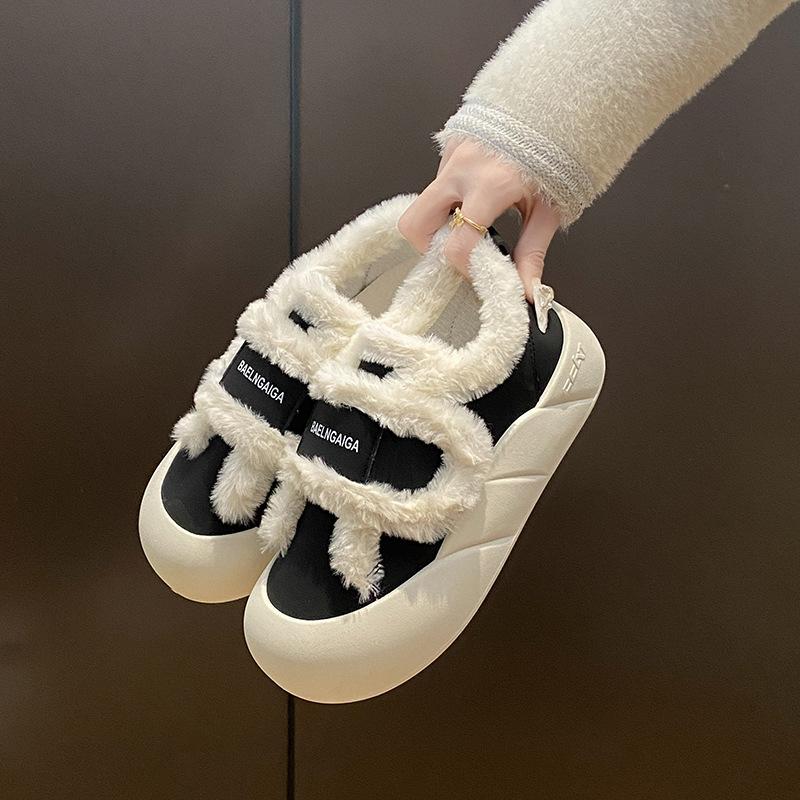 New winter women's shoes versatile casual cotton shoes trendy velvet warm little white shoes women's fluffy shoes Velcro