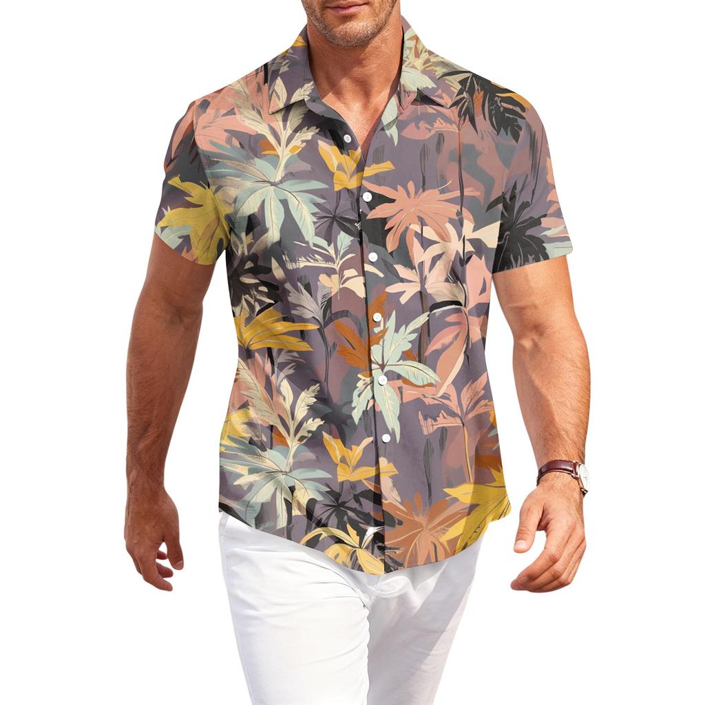 Men's Casual Loose Fit Hawaiian Short Sleeve Shirt Lightweight Button Down Tropical Printed Shirt for Summer Beach Vacation