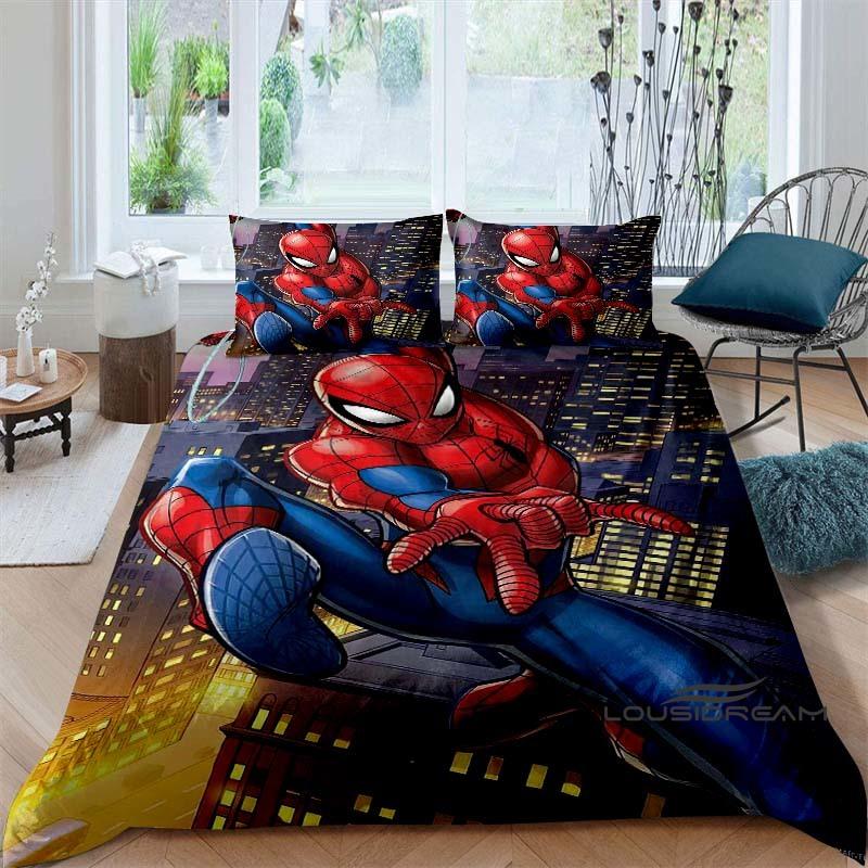 Cartoon pattern duvet cover and pillowcase bedding set, bedroom decoration for boys and girls, Spider-Man themed gift for childr
