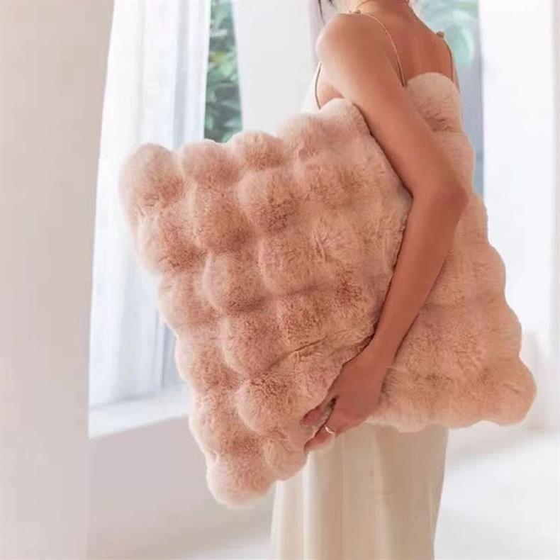 Plush Faux Rabbit Fur Throw Pillow for Sofa or Bed - Cozy Lumbar Support Cushion