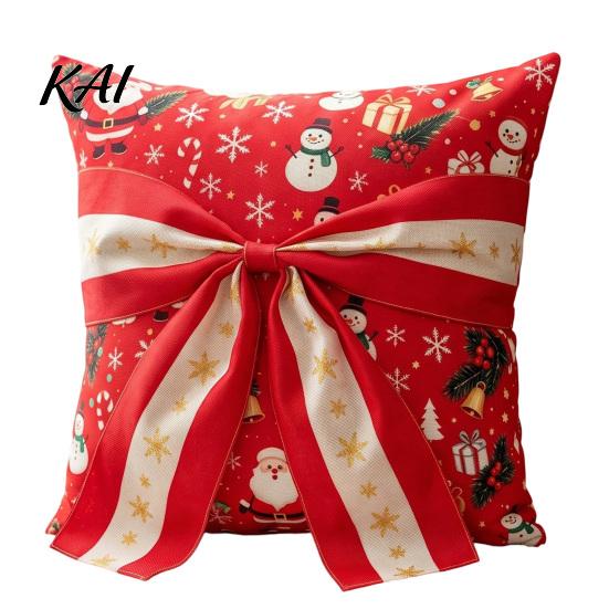 Decorative Cushion Cases for Sofa Christmas Throw Pillow Cover, Holiday Cover with 3D Bow, Covers Seasonal Farmhouse Case Living Room Couch