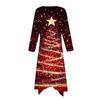 Women's Casual Fashion Round Neck Long Sleeve Print Irregular Hem Midi Dress