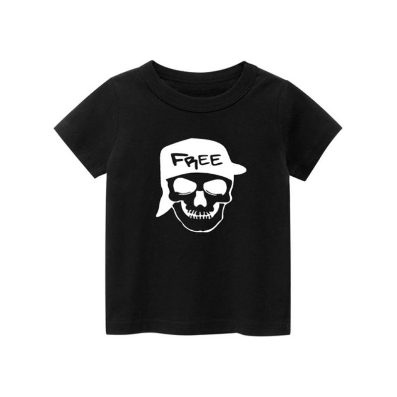 

Футболки для детей, модные хлопковые футболки с принтом черепа для мальчиков, летние футболки для девочек, детская одежда с коротким рукавом 5T(120cm)