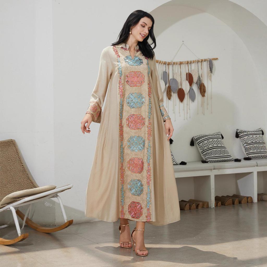 NC70 Middle East Style Muslim Sequin Loose Long Dress for Women