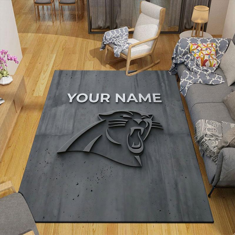 Custom Name,Carolina Panthers Home Sofa Decoration for Living Room & Bedroom, Non‑Slip Play Flannel Floor Mat for Game Room
