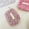 Plush Leopard Print Multifunctional Storage Pouch with Smooth Zippers for Organizing ID Cards Coin Keys and Small Items