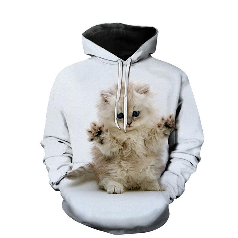 Autumn 3D Cute Cat Printed Hoodies Fashionable Casual Sports Long Sleeved Men's Hooded Sweatshirts