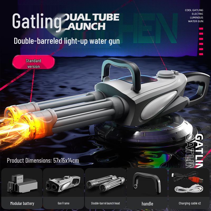 High-Capacity Electric Gatling Water Gun with Lights - Long Range, High-Pressure Sprayer for Water Fights.