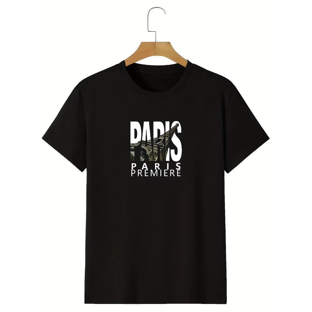 

Графическая футболка Эйфель, Мужская повседневная однотонная футболка с круглым вырезом и легким стрейчем для весны-лета XXXXXL чёрный