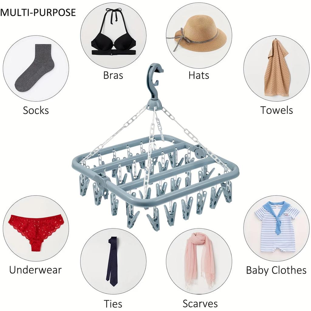 Plastic Hanger with 32 Clips, Designed Specifically for Hanging Clothes, Underwear, Socks, and Daily Household Items