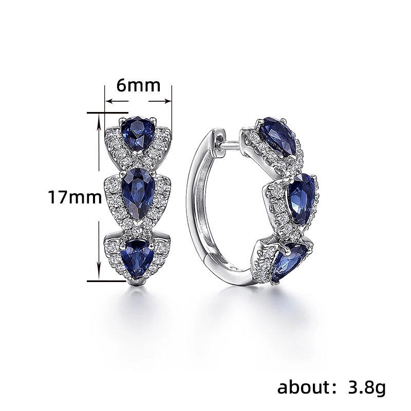 Retro Teardrop Sapphire Zircon Hoop Earrings for Women - Blue Luxury European & American Style