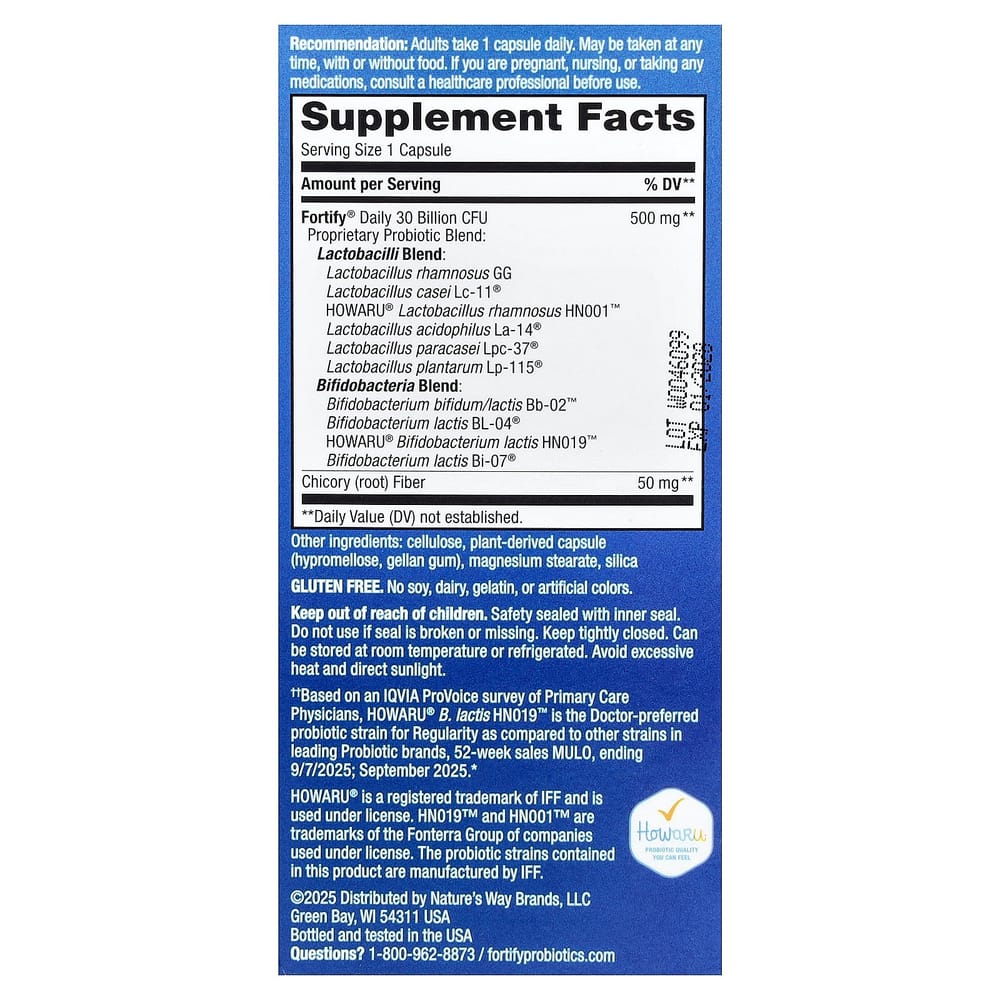 Nature's Way Fortify Daily Probiotic Adult 30 Billion CFU Delayed Release Capsules 30 Count