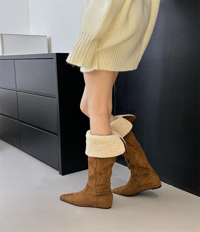 Wear more than one boot! Over-the-knee velvet boots New 2025 thick heel lamb wool pile knight boots children's boots