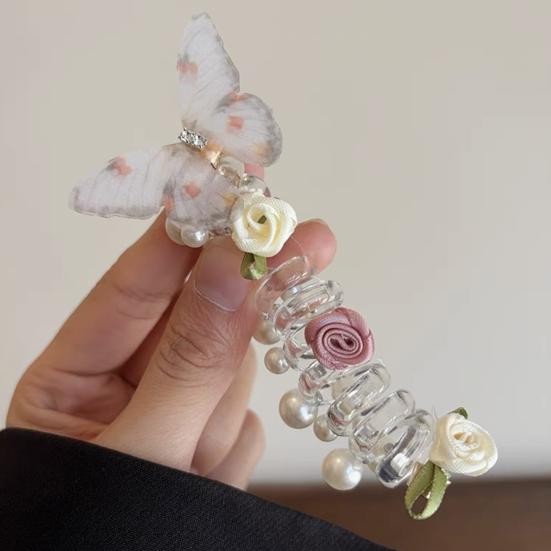 4Pcs Hair Rope Spiral Hair Bands Flower Butterflies Decor Ponytail Holders Bun Braid Elastic Non-slip Hairbands Hair Styling Tools
