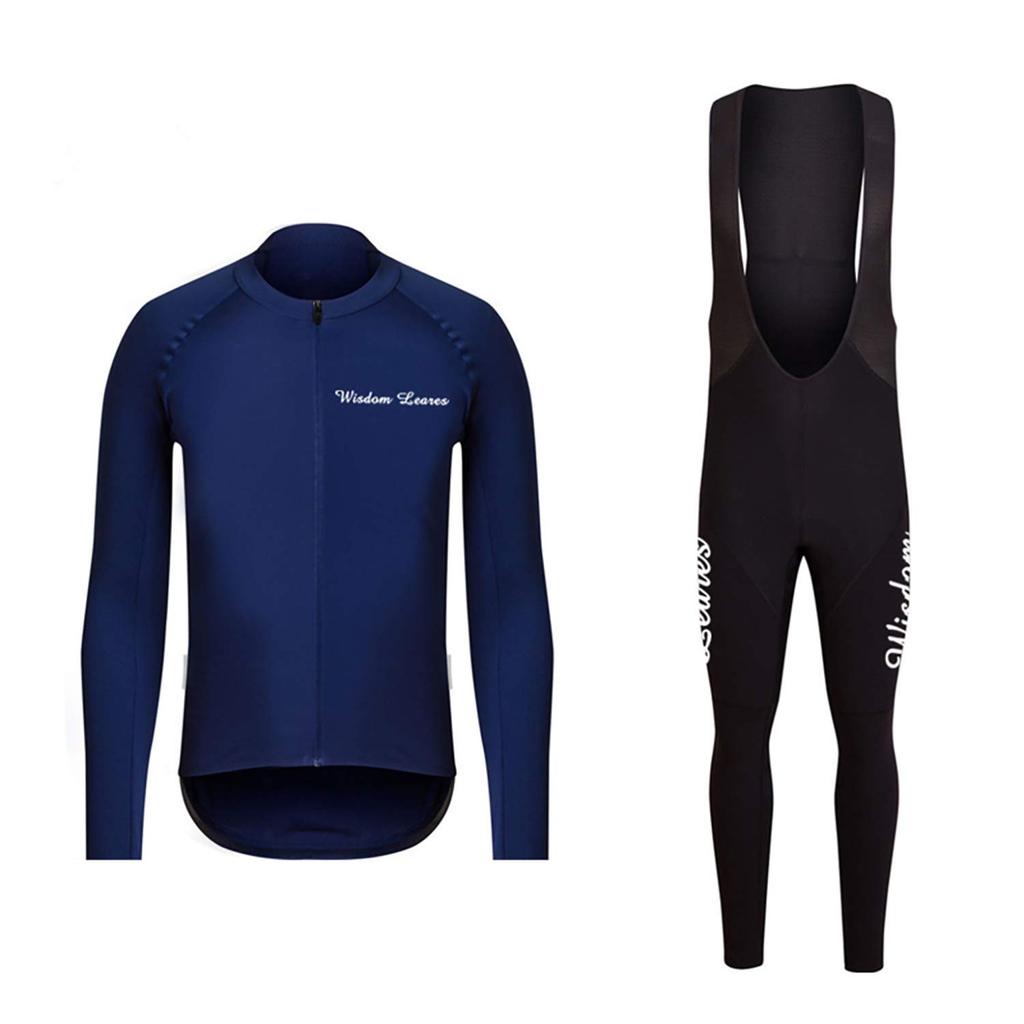 Wisdom Leaves Long Sleeve Cycling Jersey 3 Colors Men's Set, (Navy 1, XXXL)