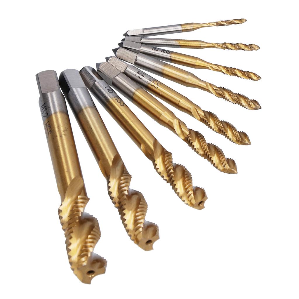 Spiral Flute Tap Set Ti Coated HSS Screw Thread Tapping Hand Tool Hardware 9 Sizes M2‑M12