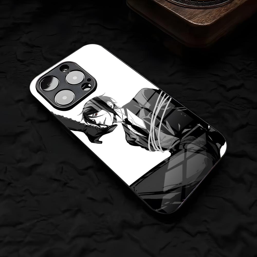 Anime Black B-Butler Phone Case For IPhone 17 Air 16 E Pro Max 15 14 13 Mini 12 Pro 11 Max Plus Black Glass Cover