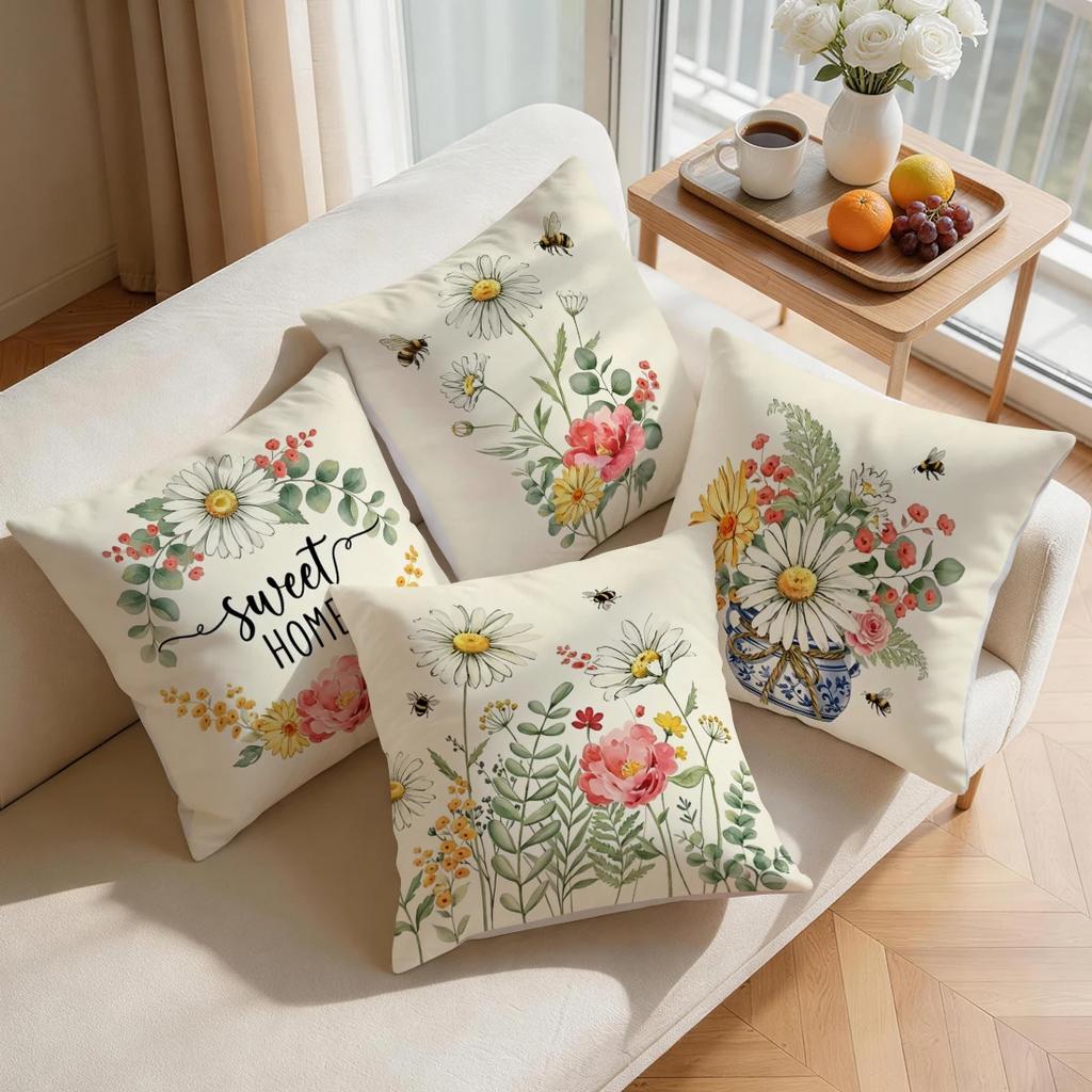 1pcs/4pcs Fresh Flowers Cushions Pillowcase Polyester Cushion Cover Throw Pillow Pillowcover Home Car Sofa Decor