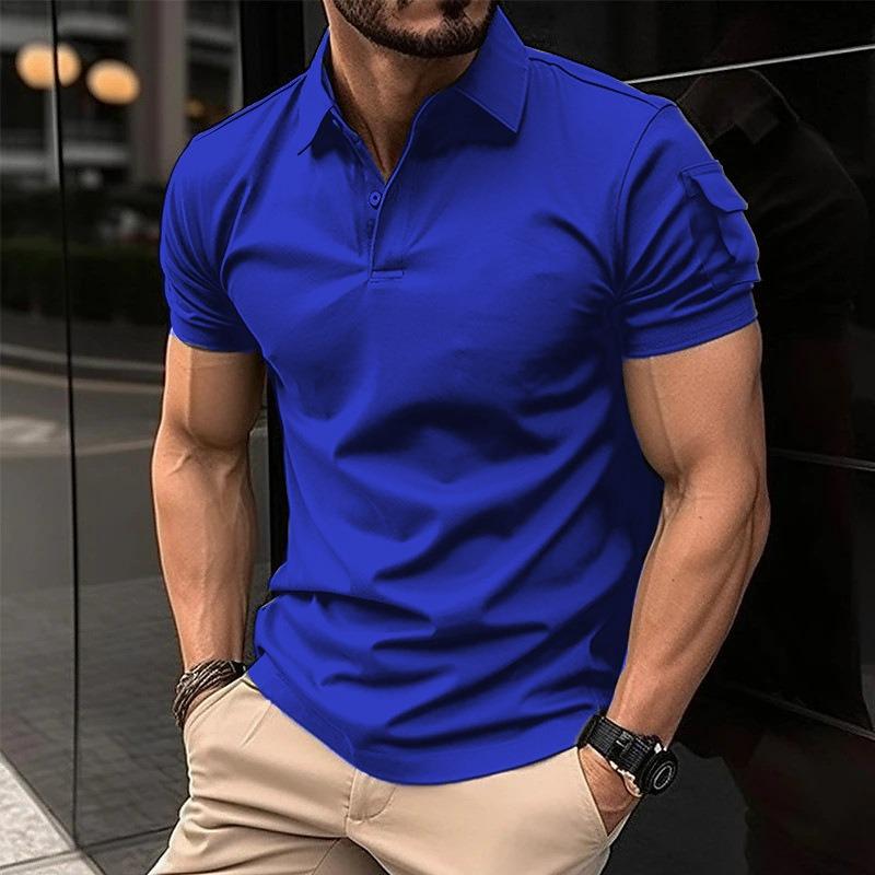 Mens Turn Down Collar Button Short Sleeve Solid Casual Sports Polo Shirt