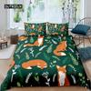 Cartoon Fox King Queen Duvet Cover Lovely Orange Animal Floral Bedding Set Kids Girls Flowers Plant 2/3pcs Polyester Quilt Cover Three Piece Set