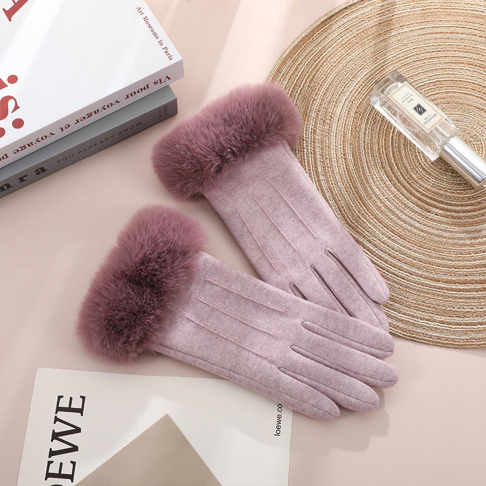 Warm Gloves Women'S German Plush Mouth Windproof And Cold-Proof Plush Outdoor Riding Driving Touch Screen Autumn And Winter Gloves