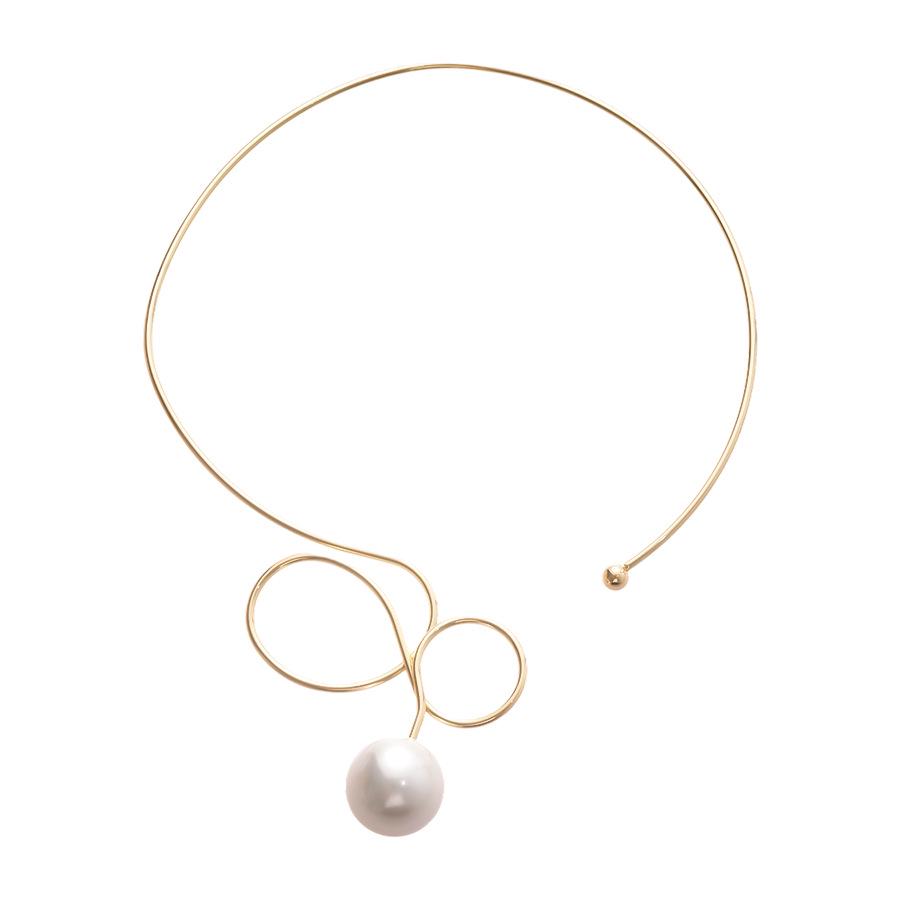 Europäische & Amerikanische Geometrische Faux-Perlen Metallisch Verdrehter Choker - Minimalistische High-End-Halskette für Frauen