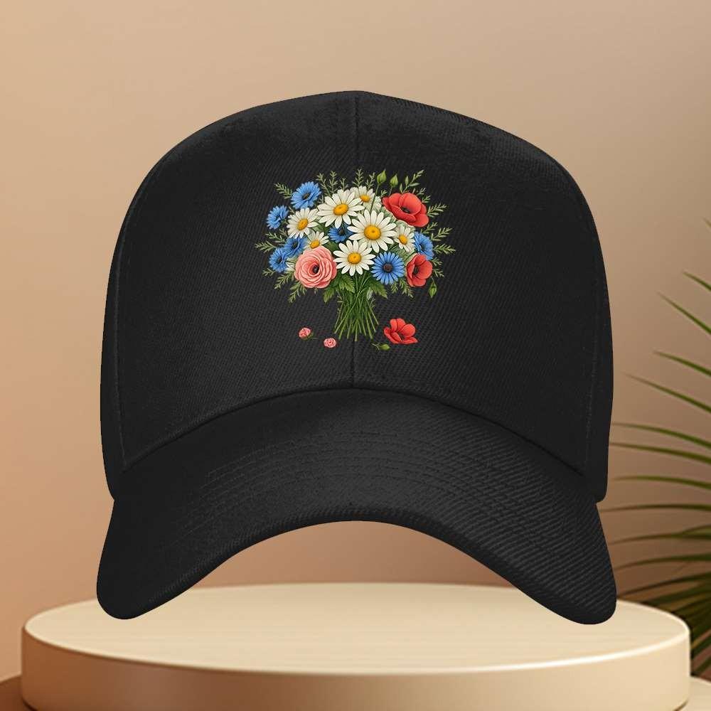 Colorful Bouquet Print Baseball Cap Fresh RoUnisextic Floral Design Adjustable Sports Hat