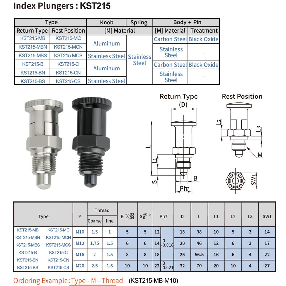 M10-M20 Return Type/Self Locking Spring Plungers Aluminum Knob Retractable Spring Loaded Carbon Steel/Stainless Steel Body Indexing Plungers