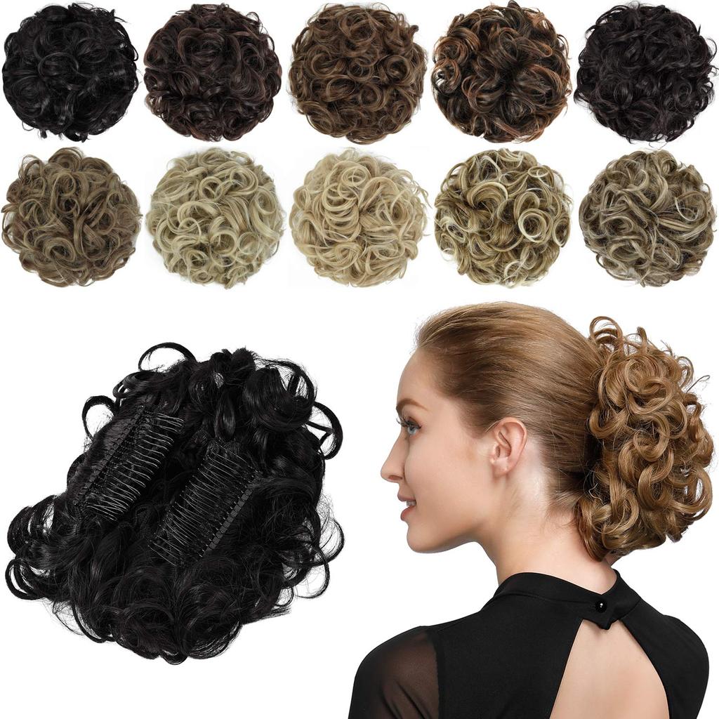 Combs Messy Bun Hair Piece Curly Dish Hair Buns Extension Thick Chignon Hairpiece Clip in Ponytail Scrunchies Hair Pieces for Women