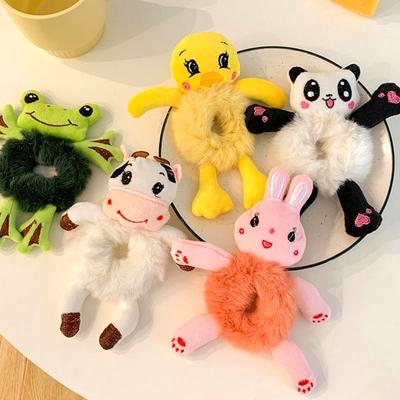 Corda de cabelo de pelúcia sapo coelho panda rabo de cavalo elástico