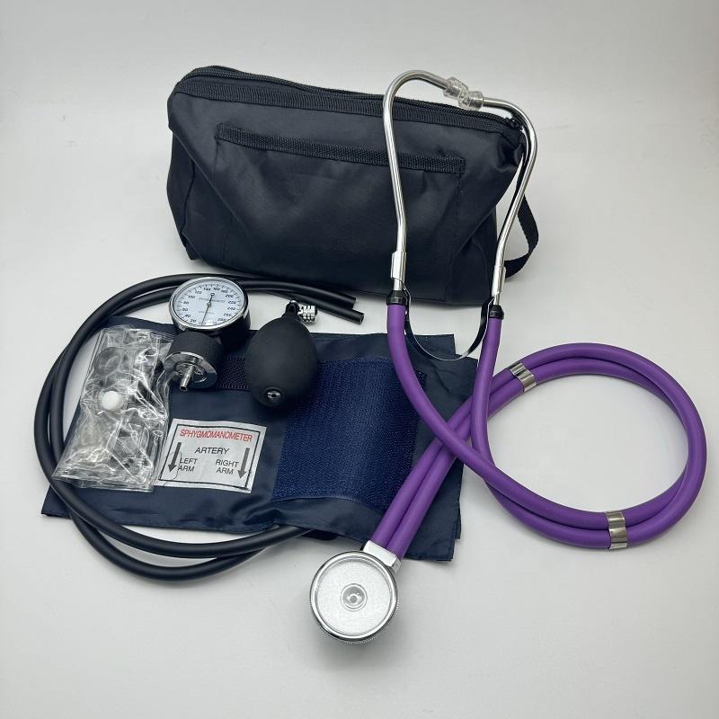 Blood Pressure Bp Monitor 2 in 1 Manual Aneroid Sphygmomanometer Kit with Air Valve Double Tube Stethoscope and Sphygmomanometer Plastic