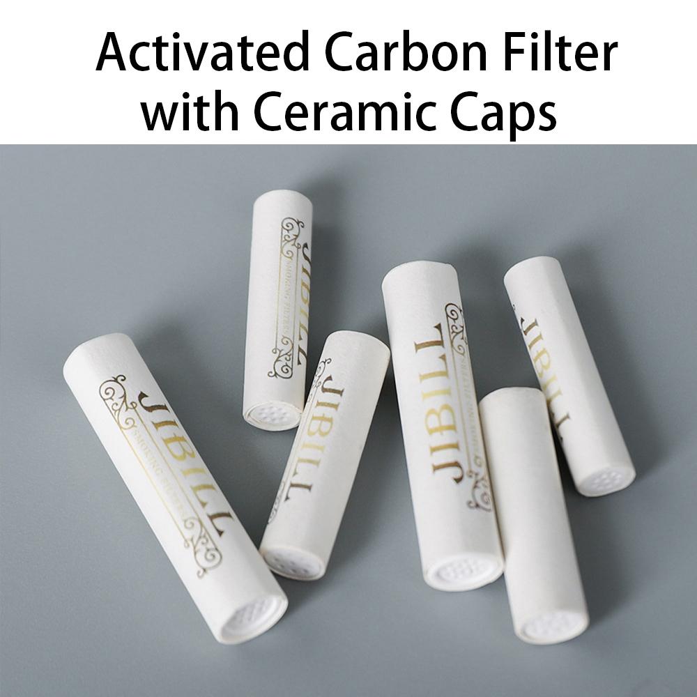 50pcs 6X26MM Activated Carbon Filter with Both Ceramic Caps Smoking Pipe Extra Slim 6MM Activated Charcoal Filters