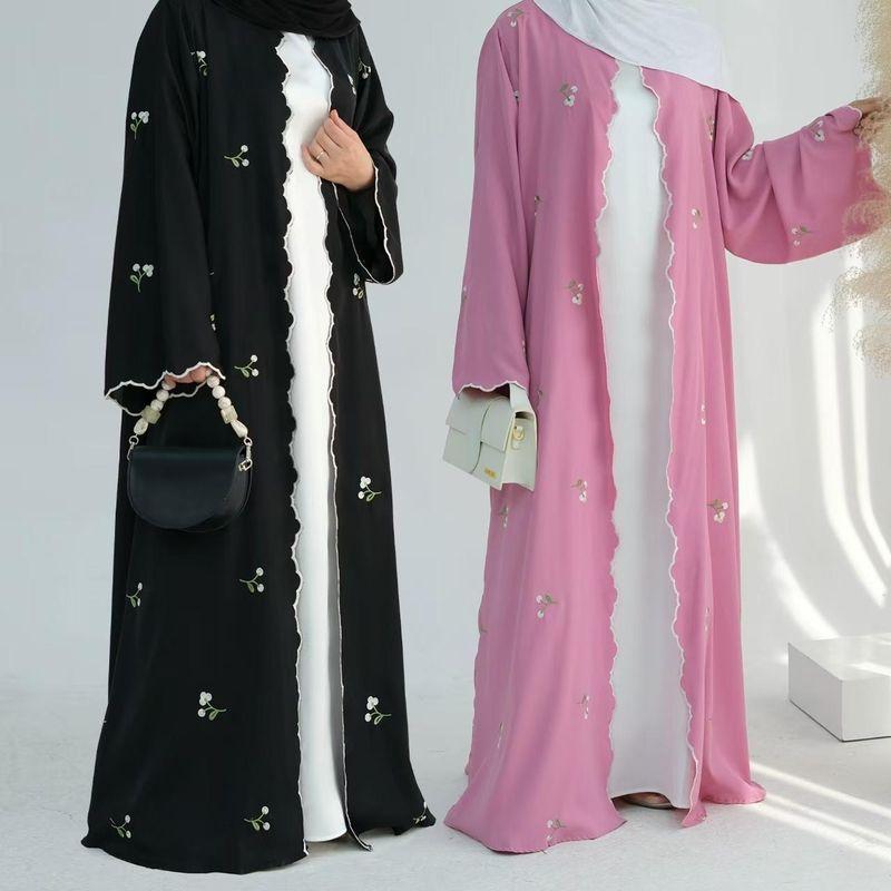 New Arrival Middle East Dubai Flower Embroider Lace Cardigan Dress Cardigan Embroidered Dress