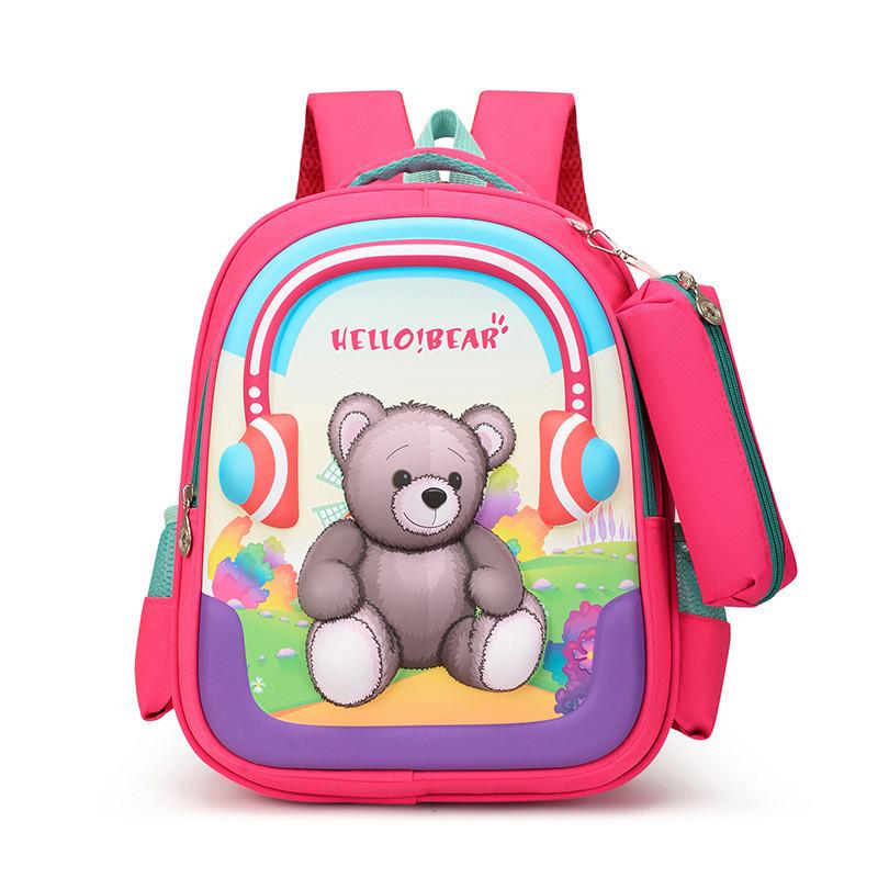 

Cute Bear Book Bag For Preschoolers Durable Oxford Cloth Pink Bear