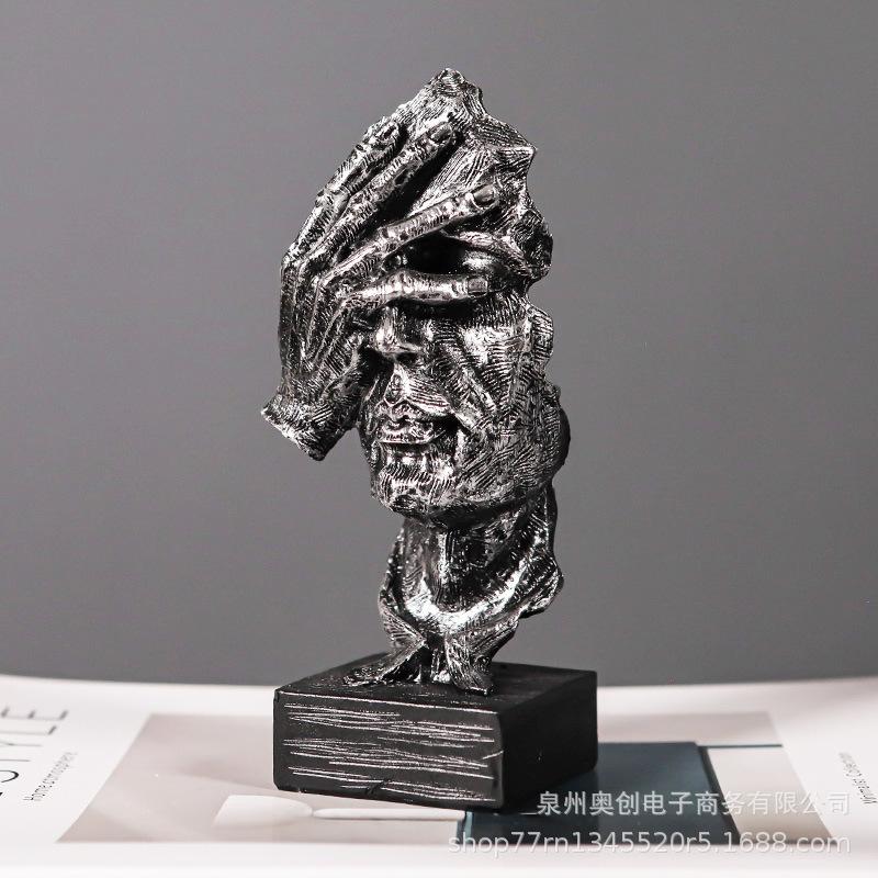 Abstract Art Sculpture Luxury Home Decor Silent Is Gold Statue for Living Room Office Wine Cabinet Entryway Tabletop Decoration