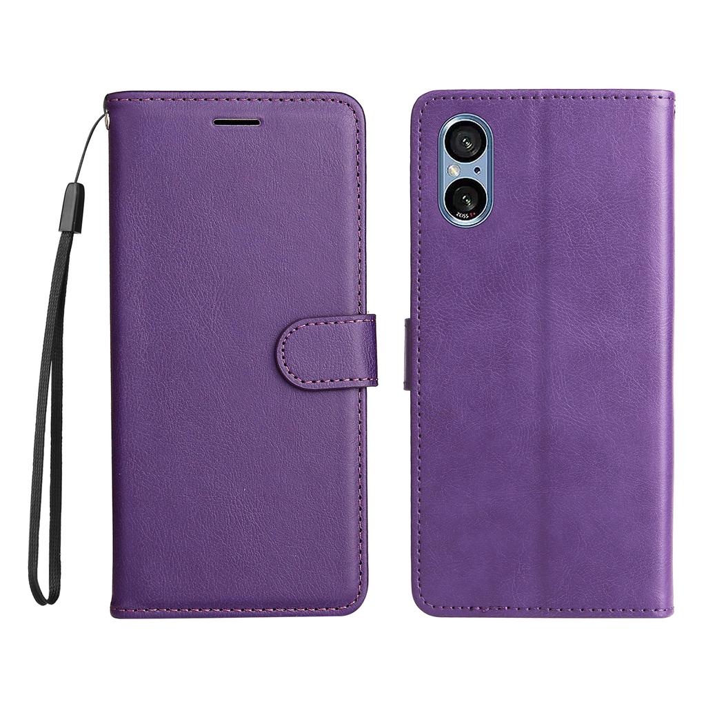 For Sony Xperia 10 VI Leather Wallet Case with Strap Solid Color Phone Stand Cover