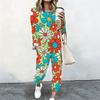 Women Loose Long Sleeve Top And Elastic Waist Wide Pants Two Piece Cozy Outfit For Indoor And Outdoor Wear