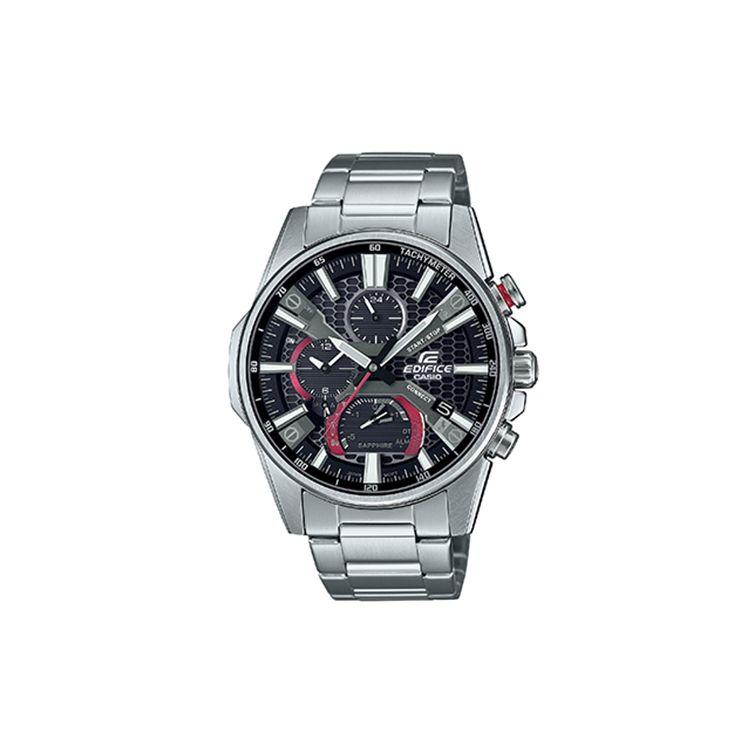 Casio Men's Edifice Classic Solar Powered Dual Display Slim Business Watch Bluetooth Connection Quartz Movet Stainless Steel Band Eqb-1200Yd-1Apr