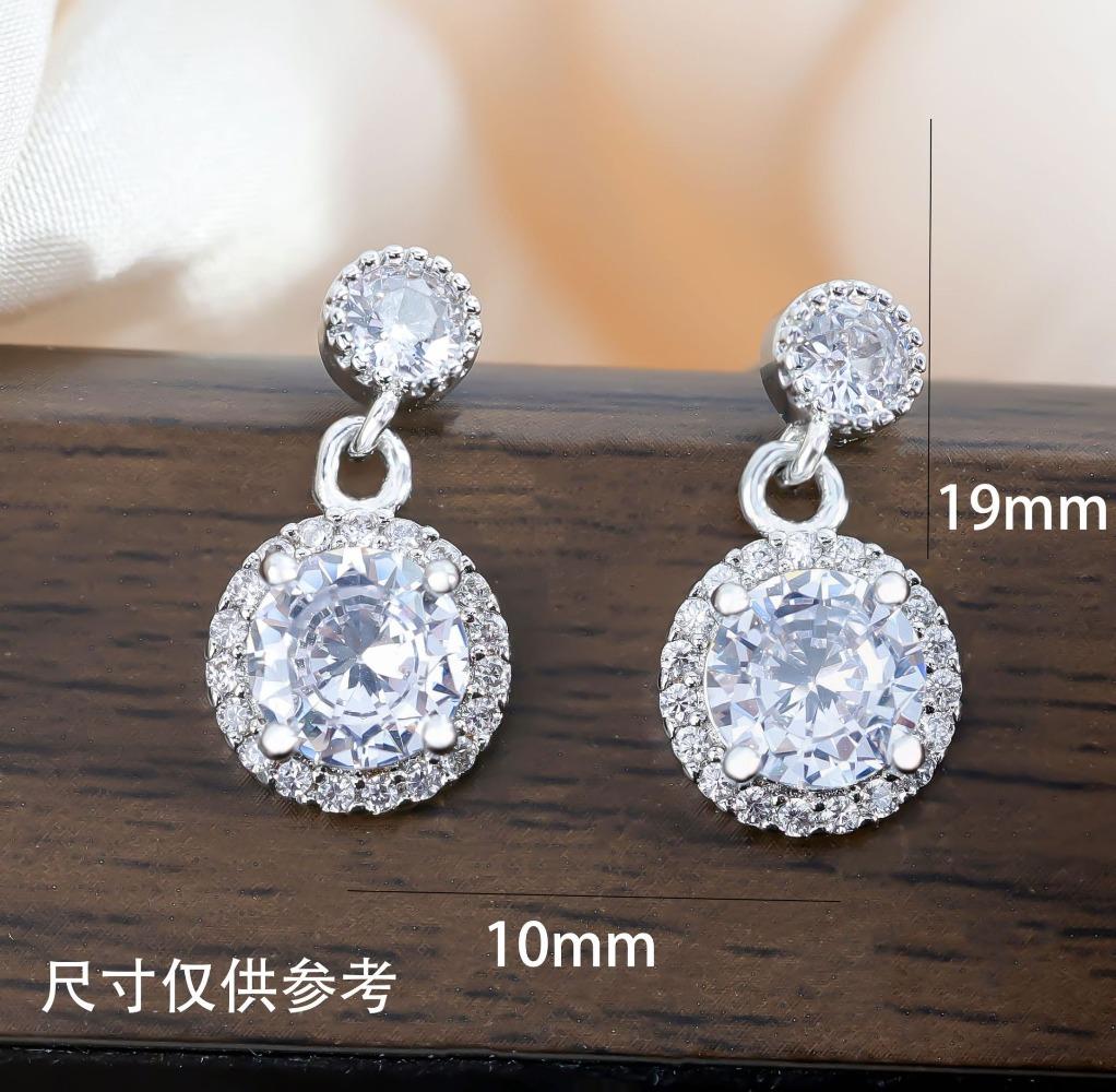 Luxury Brilliant Sliver Color Halo Full of Zircon Geometric Circle Dangle Earrings for Women Bride Engagement Wedding Jewelry