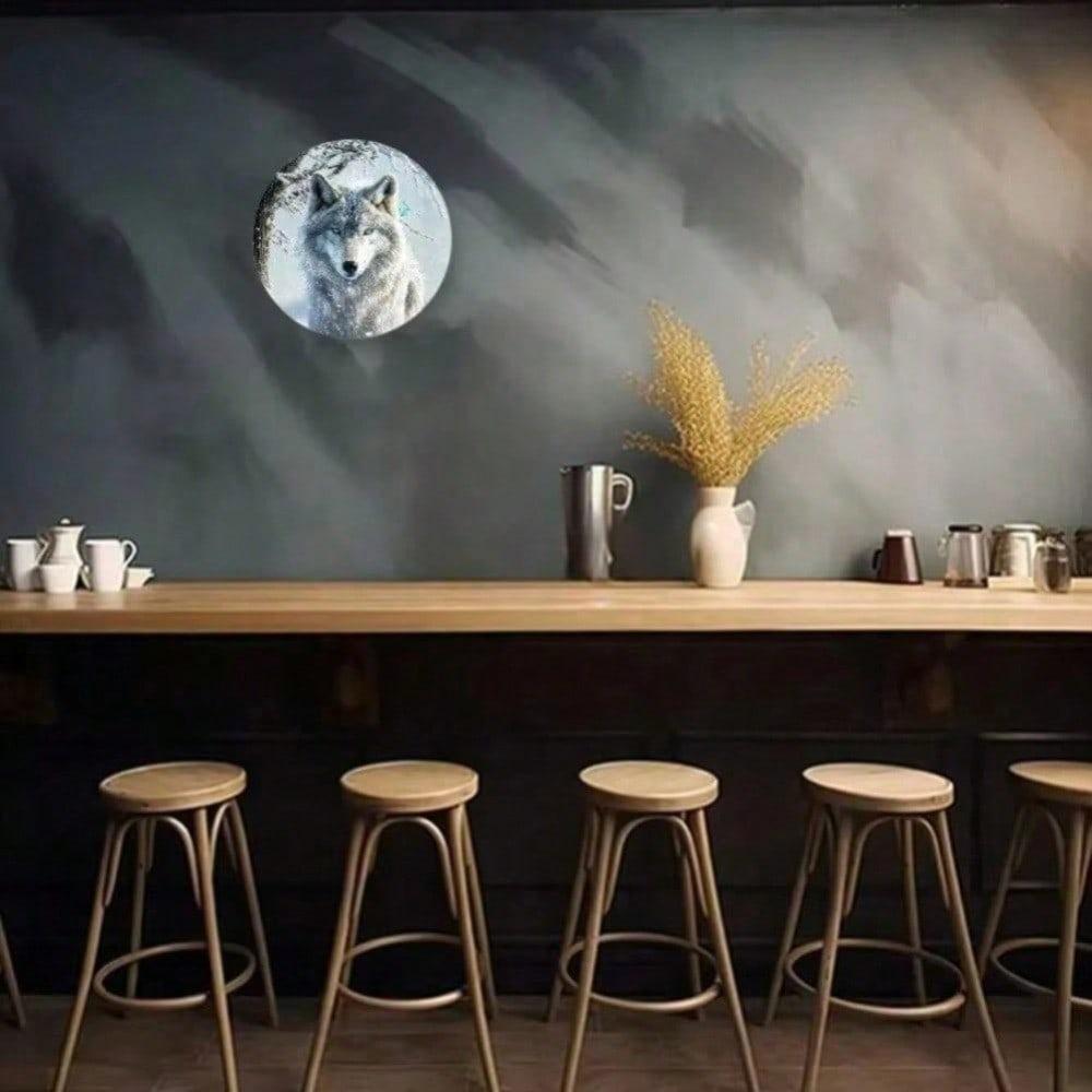 1PC 3D Wolf Wall Art Blue Eyes Snow Winter Design Metal Tin Sign For Living Room Home Decor